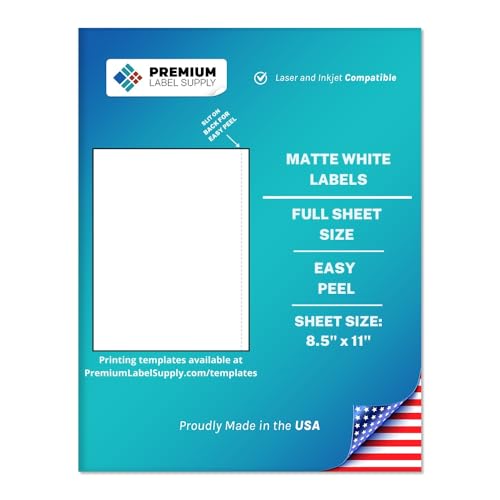 Premium Label Supply White Sticker Full Sheet Shipping Labels – 8.5" x 11" – Laser/Inkjet Compatible – (1 Label/Sheet), 100 Sheets - Letter Size - Image 1