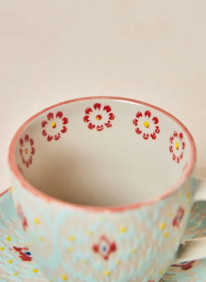 Chumbak  Ikat Fusion Cup & Saucer Set - Teal, 100ml  | Best Price UAE