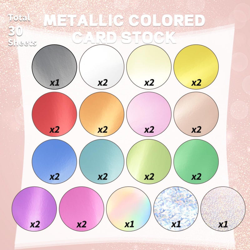 Nitelemn 30 Pack Metallic Cardstock Paper Sheets, 8" x 12" Color Foil Mirror Shimmering Paper 250gsm/92lb For Arts and Crafts, Decorative, Weddings & Birthdays Invitations, Scrapbook Supplies - Image 3