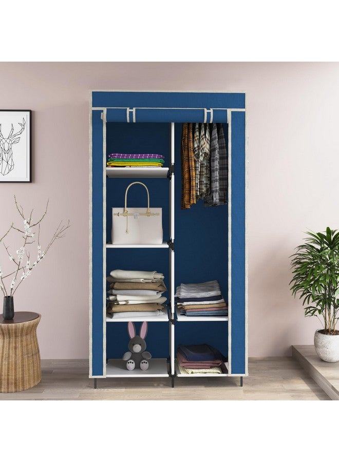 Whitecloud TRANSFORMING HOMES Whitecloud TRANSFORMING HOMES® 4+2 Layer Collapsible Wardrobe for Clothes with 6 Shelves, 2 Side Pocket and 2 Hanger (Non Woven Febric and Metal Rod, 76x38x145cm)(Blue,7700-1)  - Image 2