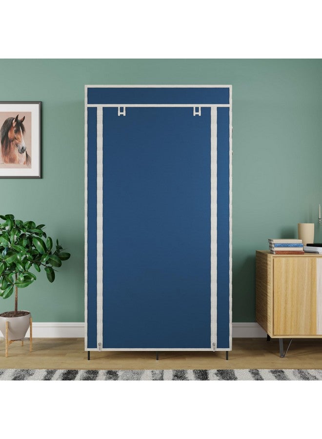 Whitecloud TRANSFORMING HOMES Whitecloud TRANSFORMING HOMES® 4+2 Layer Collapsible Wardrobe for Clothes with 6 Shelves, 2 Side Pocket and 2 Hanger (Non Woven Febric and Metal Rod, 76x38x145cm)(Blue,7700-1)  - Image 3