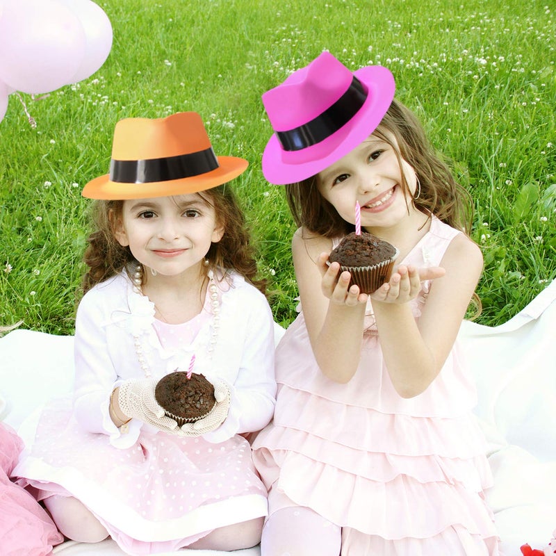 Novelty Place Neon Plastic Party Hats, Fedora with Gangster Mafia Style, UV Blacklight Glow Party Stars Rave Hats for Kids and Teens in Birthday, Concerts, Music Party (Pack of 12) - Image 5