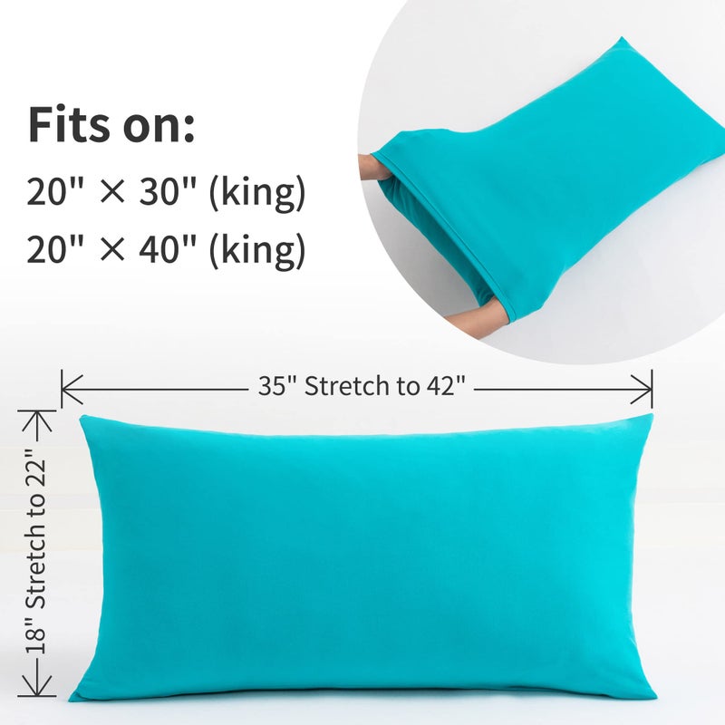 N&Y HOME Stretch Pillow Cases King - Jersey Knit & Envelope Closure Pillowcases with Ultra Soft T-Shirt Like Polyester Blend - King Size Set of 2  Turquoise - Image 4
