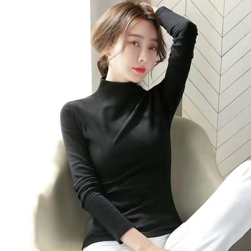 Manufacturer Velvet Double-Sided Velvet Half Turtleneck Warm Inner Top Long-Sleeved T-Shirt Bottoming Shirt - Image 3