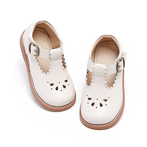 Felix & Flora Toddler Little Girl Beige Mary Jane Dress Shoes Ballet Flats for Flower Girl Party School ShoesBeige11 Little Kid - Image 1