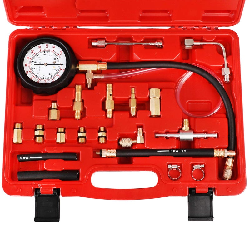 JIFETOR Fuel Injection Pump Pressure Tester Gauge Kit Car Gasoline Gas Fuel Oil Injector Test Manometer Tool Set 0140PSI Universal for Auto Truck SUV Motorcycle ATV RV