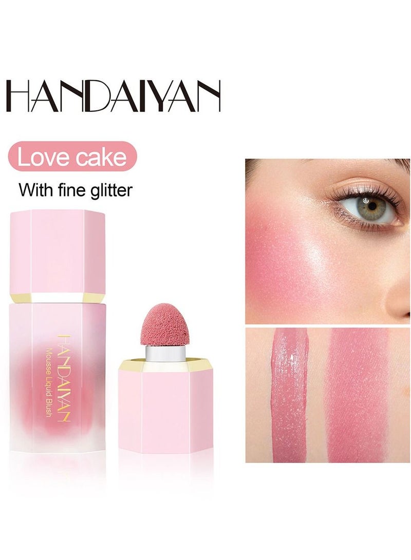 Handaiyan Mousse Liquid Blush For Cheeks Cream Face Blusher Stick with Sponge Palette Bronzer Highlighter Shape Contour Moisturizing And Breathable Matte Finish Long-wearing Waterproof For Women Makeup - Image 1