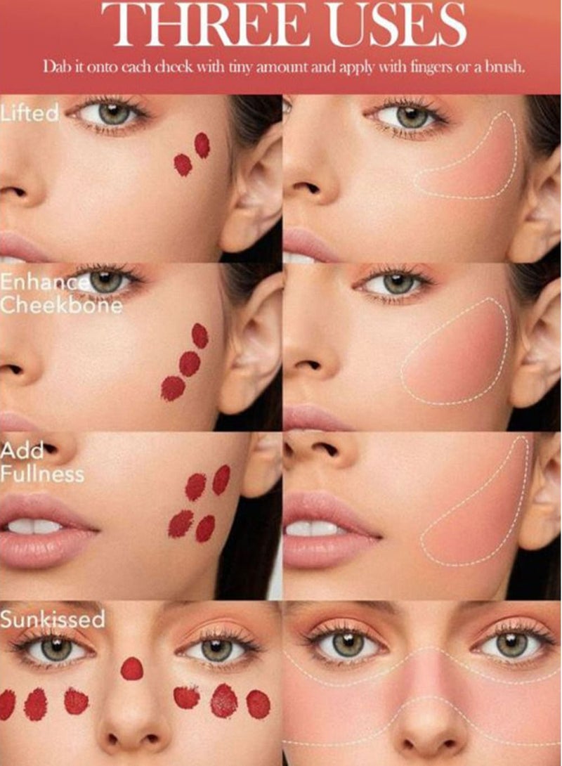 Handaiyan Mousse Liquid Blush For Cheeks Cream Face Blusher Stick with Sponge Palette Bronzer Highlighter Shape Contour Moisturizing And Breathable Matte Finish Long-wearing Waterproof For Women Makeup - Image 3