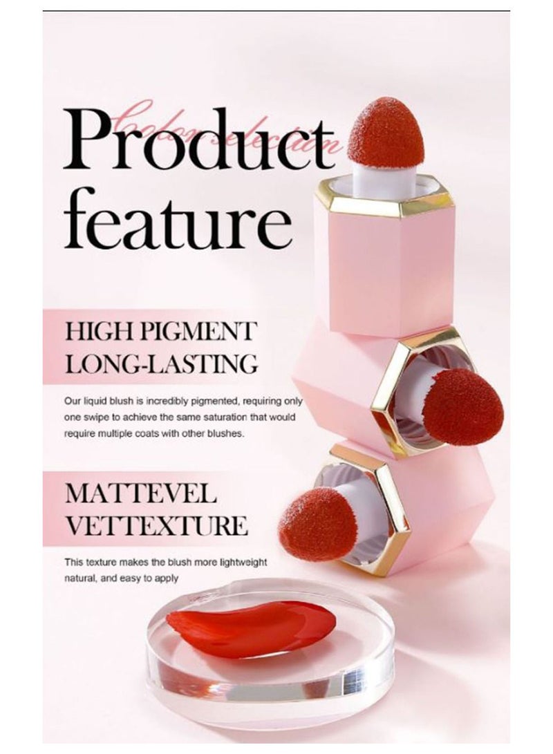 Handaiyan Mousse Liquid Blush For Cheeks Cream Face Blusher Stick with Sponge Palette Bronzer Highlighter Shape Contour Moisturizing And Breathable Matte Finish Long-wearing Waterproof For Women Makeup - Image 5