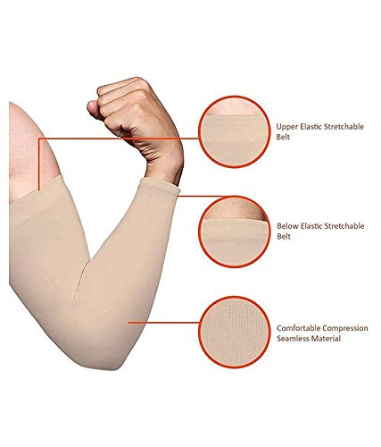 Dressify®High Performance Fingure Arm Sleeves for Athletic Fingure Arm Sleeves Perfect for Cricket, Bike Riding,Cycling, Basketball, Baseball, Running & Outdoor Activities (Sold as a 2 Pair) (Beige) - Image 2