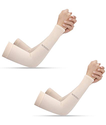 Dressify®High Performance Fingure Arm Sleeves for Athletic Fingure Arm Sleeves Perfect for Cricket, Bike Riding,Cycling, Basketball, Baseball, Running & Outdoor Activities (Sold as a 2 Pair) (Beige) - Image 1