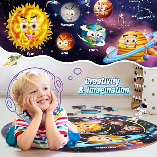 SYNARRY Solar System Floor Puzzles for Kids Ages 4-8, Large 70 Piece Jigsaw Puzzles for Kids Ages 4-6, Space Planet Astronaut Toys Gifts Puzzles for 3-5 5-7 8-10 Years Old Toddlers Boys Girls Children - Image 3