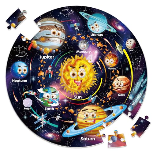 SYNARRY Solar System Floor Puzzles for Kids Ages 4-8, Large 70 Piece Jigsaw Puzzles for Kids Ages 4-6, Space Planet Astronaut Toys Gifts Puzzles for 3-5 5-7 8-10 Years Old Toddlers Boys Girls Children - Image 1