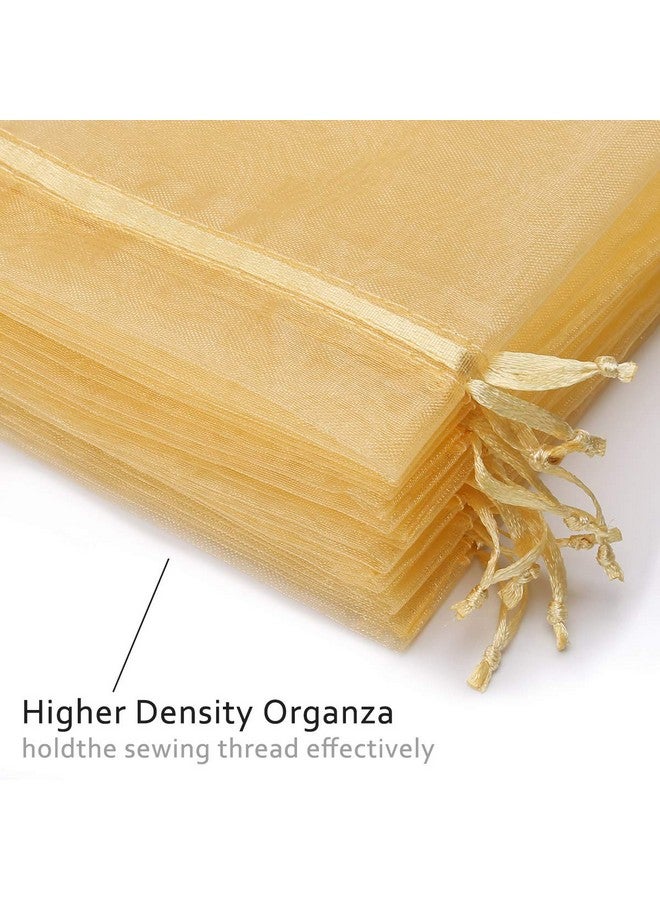 Akstore 100 قطعة أكياس مجوهرات من الأورجانزا الشفافة بحبل سحب 2.8"X3.6" (7X9 سم) لحفلات الزفاف والأعياد والهدايا (ذهبي) - Image 3