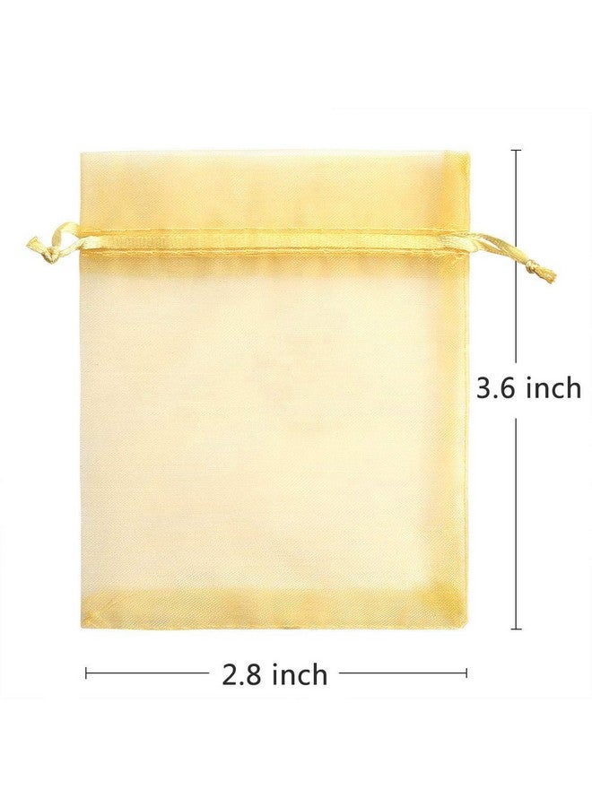 Akstore 100 قطعة أكياس مجوهرات من الأورجانزا الشفافة بحبل سحب 2.8"X3.6" (7X9 سم) لحفلات الزفاف والأعياد والهدايا (ذهبي) - Image 2