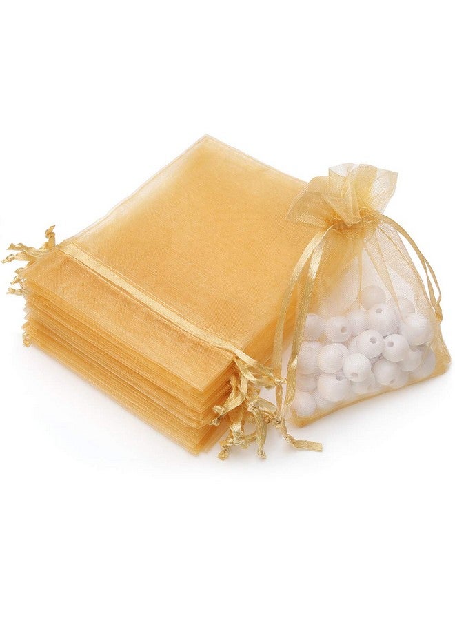 Akstore 100 قطعة أكياس مجوهرات من الأورجانزا الشفافة بحبل سحب 2.8"X3.6" (7X9 سم) لحفلات الزفاف والأعياد والهدايا (ذهبي) - Image 1