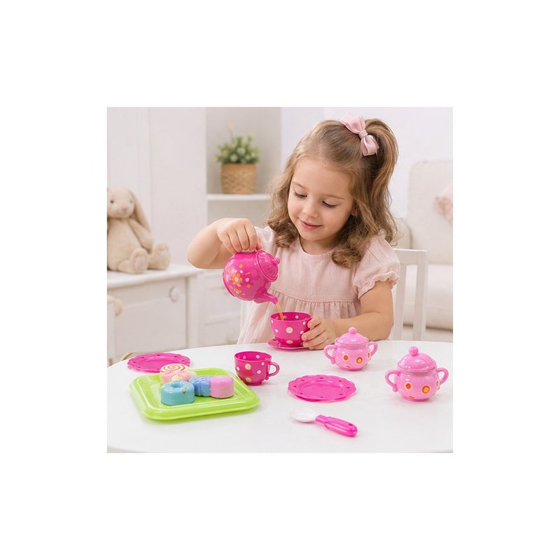 Role-Play Fun | Young Explorers' Tea Set Toy with Teapot, Cups, Tray and Play Food Accessories, Pink - Image 3