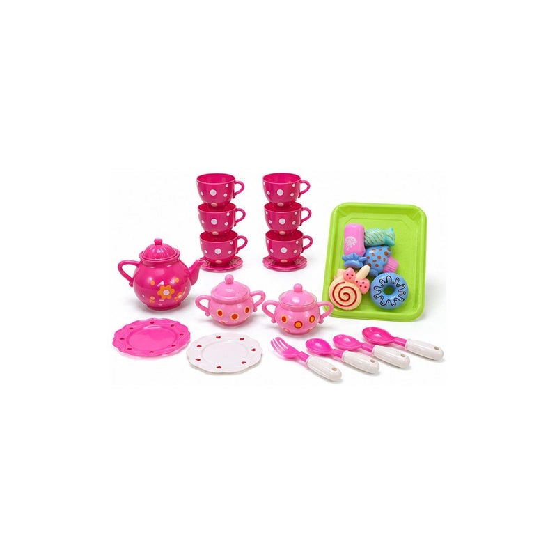 Role-Play Fun | Young Explorers' Tea Set Toy with Teapot, Cups, Tray and Play Food Accessories, Pink - Image 1