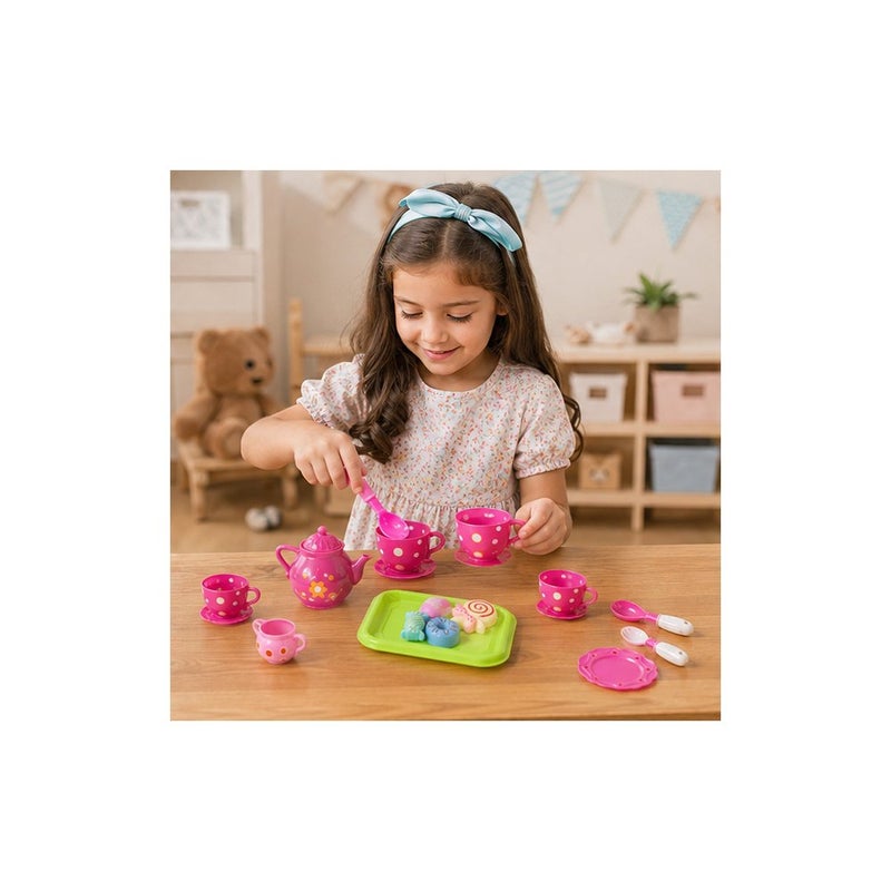 Role-Play Fun | Young Explorers' Tea Set Toy with Teapot, Cups, Tray and Play Food Accessories, Pink - Image 4