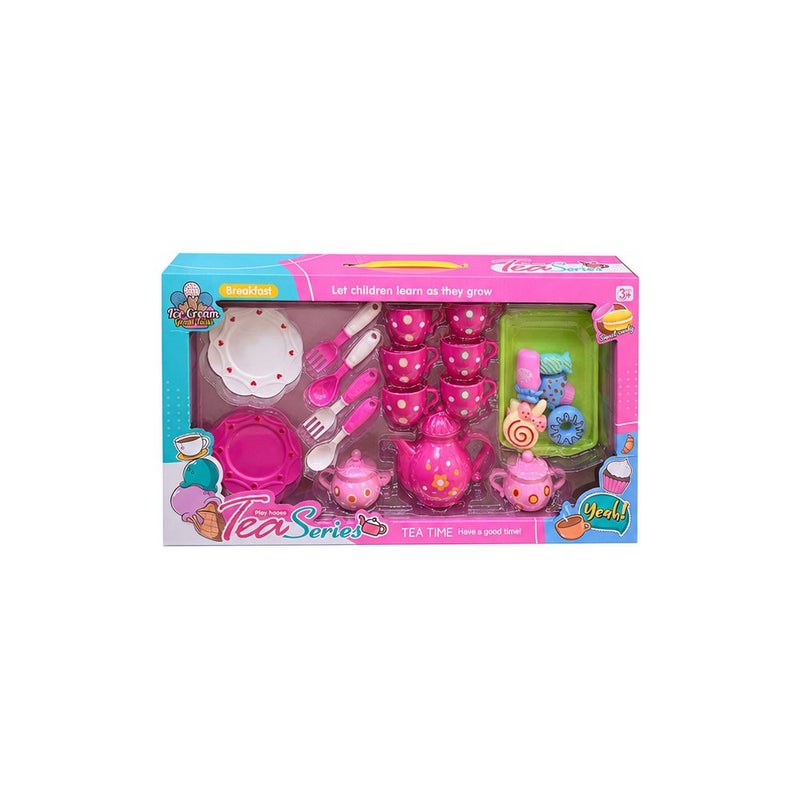 Role-Play Fun | Young Explorers' Tea Set Toy with Teapot, Cups, Tray and Play Food Accessories, Pink - Image 2