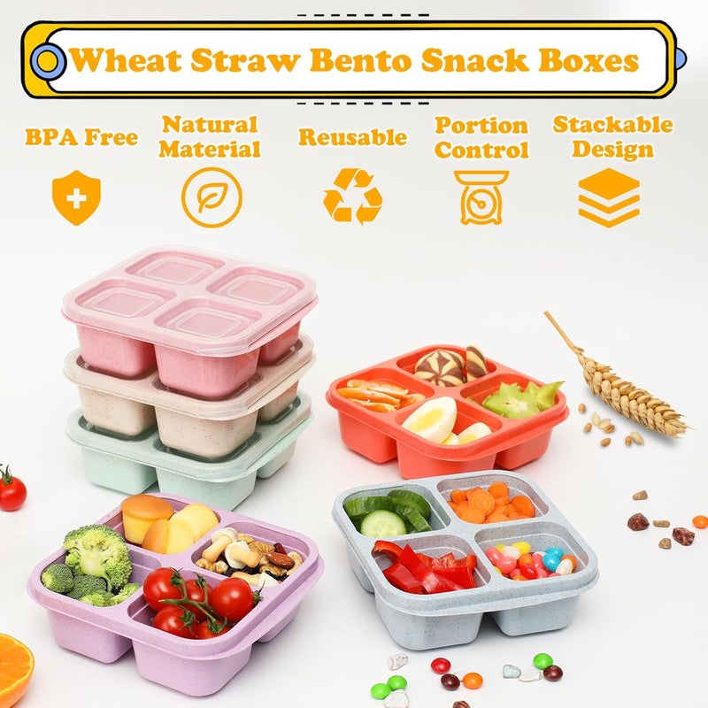 BE OVER QUALITY 6 Pack Snack Containers, 4 Compartment Divided Snack Container for Kids, Bento Snack Box for Adults, Reusable Meal Prep Lunch Containers, Microwave Safe, Small Bento Box for Work Travel - Image 3