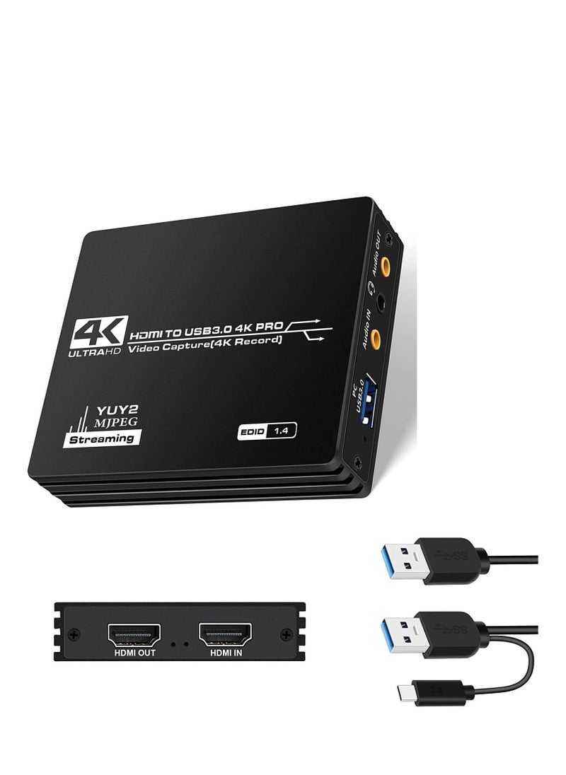 Generic Video Capture Card, 4k Full HD 1080P@60FPS Video Recorder with Microphone 4K@60FPS HDMI Loop-Out, 4K@60Hz HDMI to USB 3.0 Audio Video Capture Card for Gaming/Live Streaming/Video Capture  - Image 1