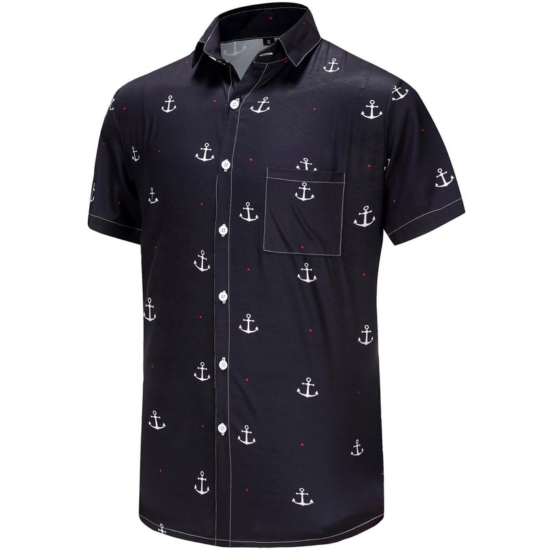 KYKU Hawaiian Shirt for Men Button Up Tee Shirts Summer, Anchor Blue, XX-Large - Image 3