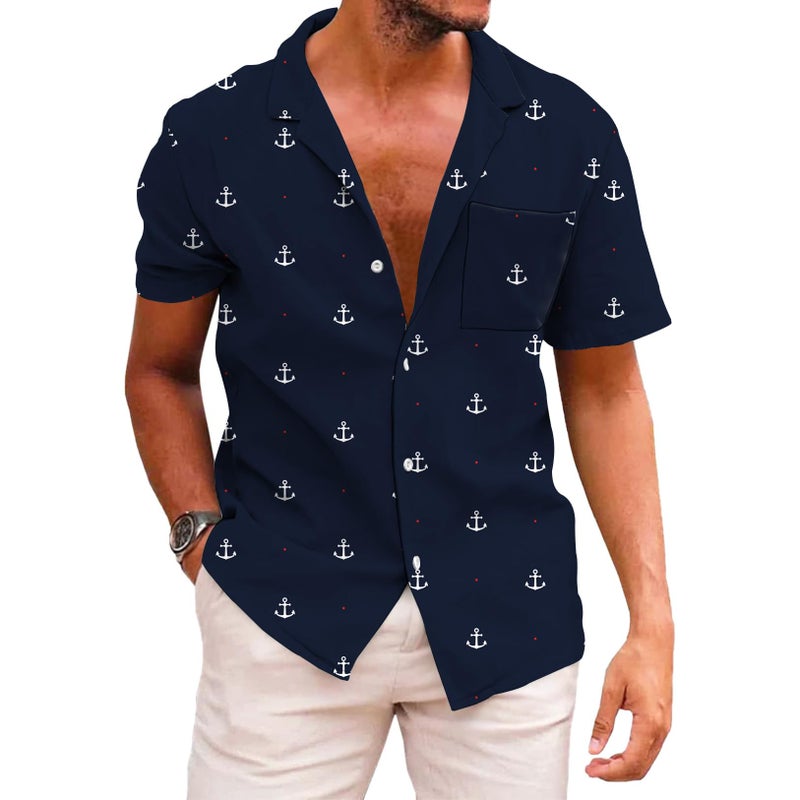 KYKU Hawaiian Shirt for Men Button Up Tee Shirts Summer, Anchor Blue, XX-Large - Image 1