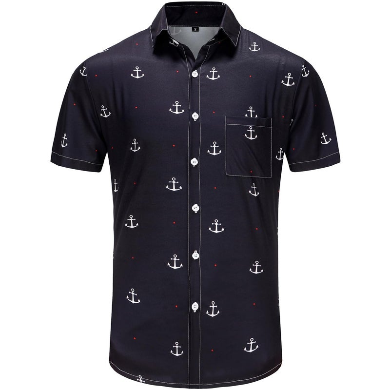 KYKU Hawaiian Shirt for Men Button Up Tee Shirts Summer, Anchor Blue, XX-Large - Image 4
