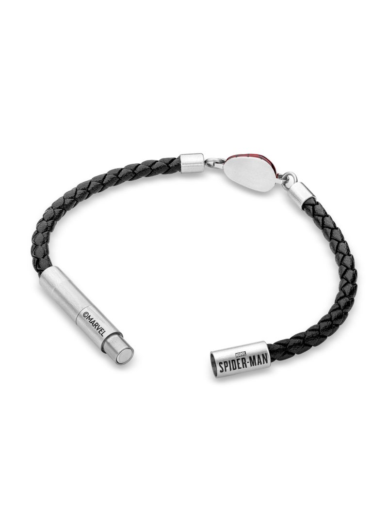 POLICE Web Slinger BraceletBlack Leather with Iconic Red Spider-Man Mask and Magnetic ClosureBold Men's Style  - Image 3