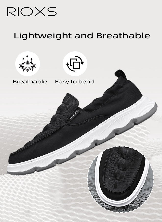 ريوكس حذاء رجالي بدون كعب، حذاء خفيف بدون كعب مع جزء علوي بنقشة جلد التمساح، حذاء صيفي غير رسمي للرجال، حذاء بدون كعب قابل للتنفس، حذاء للقيادة، حذاء للعمل والمكتب، حذاء غير رسمي للخارج، أسود - Image 3