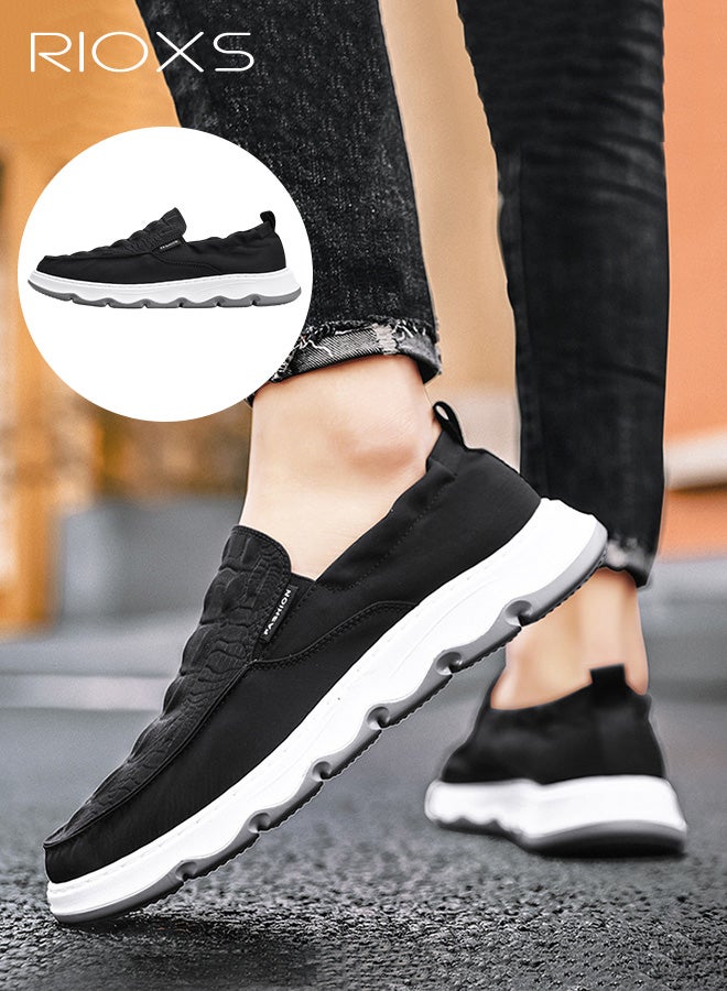 ريوكس حذاء رجالي بدون كعب، حذاء خفيف بدون كعب مع جزء علوي بنقشة جلد التمساح، حذاء صيفي غير رسمي للرجال، حذاء بدون كعب قابل للتنفس، حذاء للقيادة، حذاء للعمل والمكتب، حذاء غير رسمي للخارج، أسود - Image 1