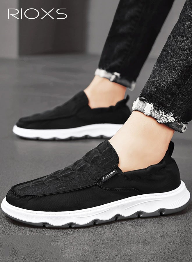 ريوكس حذاء رجالي بدون كعب، حذاء خفيف بدون كعب مع جزء علوي بنقشة جلد التمساح، حذاء صيفي غير رسمي للرجال، حذاء بدون كعب قابل للتنفس، حذاء للقيادة، حذاء للعمل والمكتب، حذاء غير رسمي للخارج، أسود - Image 2