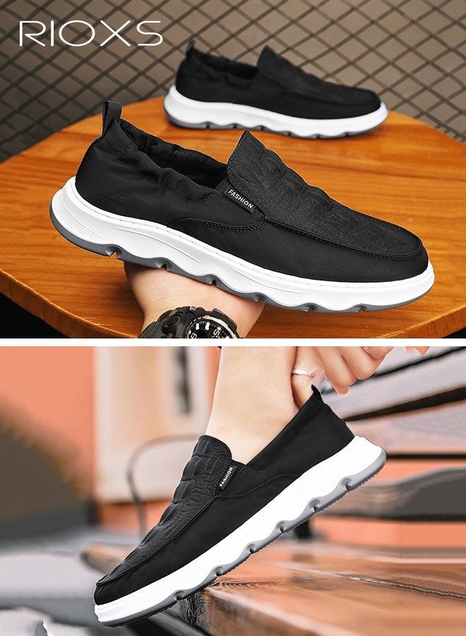 ريوكس حذاء رجالي بدون كعب، حذاء خفيف بدون كعب مع جزء علوي بنقشة جلد التمساح، حذاء صيفي غير رسمي للرجال، حذاء بدون كعب قابل للتنفس، حذاء للقيادة، حذاء للعمل والمكتب، حذاء غير رسمي للخارج، أسود - Image 5
