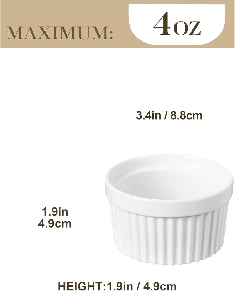 MALACASA Ramekins 4 oz Oven Safe, Porcelain Creme Brulee Ramekins Pudding Custard Cups Small Ceramic Souffle Dishes Ramakan Ramiken Ramicans Baking Bowls Set of 6, White, Series RAMEKIN-DISH - Image 2