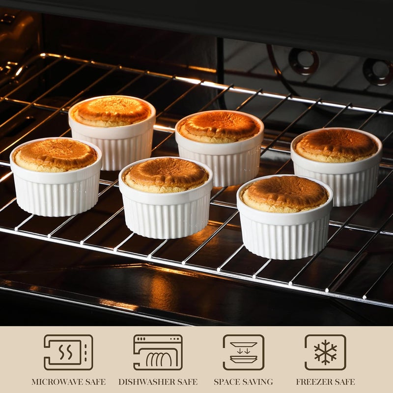 MALACASA Ramekins 4 oz Oven Safe, Porcelain Creme Brulee Ramekins Pudding Custard Cups Small Ceramic Souffle Dishes Ramakan Ramiken Ramicans Baking Bowls Set of 6, White, Series RAMEKIN-DISH - Image 4