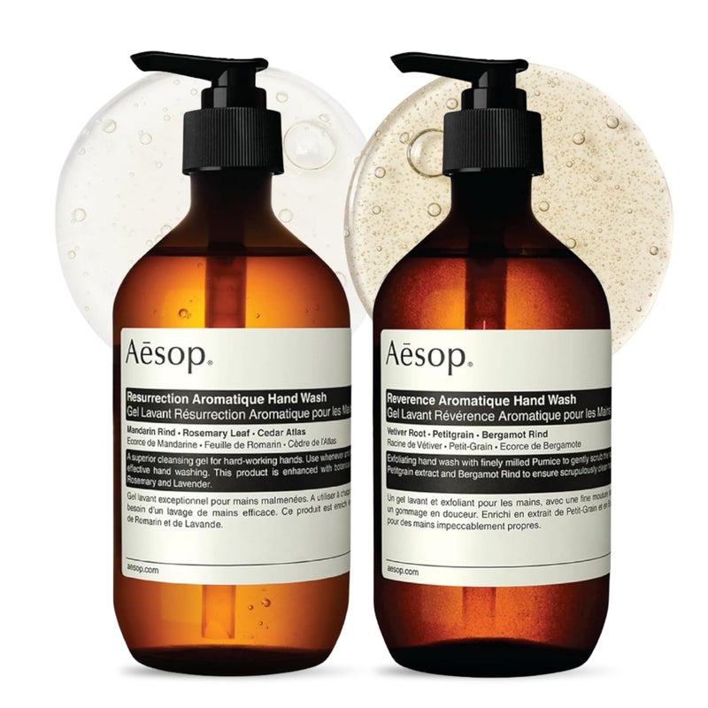 Aesop Resurrection & Reverence Aromatique Hand Wash Set â€“ Nourishing Hand Wash & Gentle Exfoliating Hand Soap Duo | Botanical Cleansers Made with Hydrating Essential Oil Blend | 16.9 oz Each (2 Pack) - Image 1