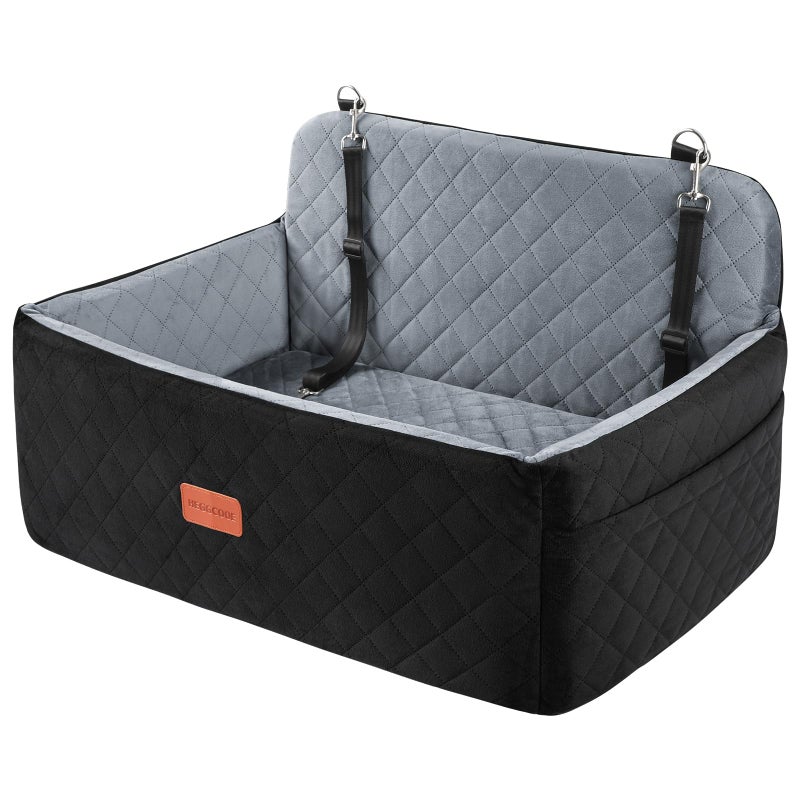 HEGGCOOE Dog Car Seat for Medium/Large Dogs, Pet Booster Seat for Under 55 lbs or 2 Small Dogs, Detachable & Washable Dog Car Bed for Backseat with 2 Safety Leashes (Black/Grey) - Image 1