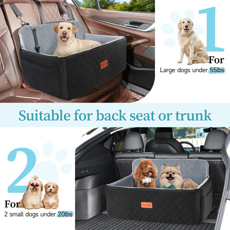HEGGCOOE Dog Car Seat for Medium/Large Dogs, Pet Booster Seat for Under 55 lbs or 2 Small Dogs, Detachable & Washable Dog Car Bed for Backseat with 2 Safety Leashes (Black/Grey) - Image 5