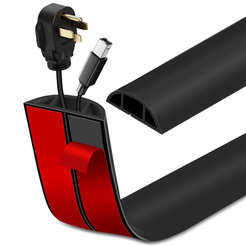 LSGCQ Floor Cord Cover Self Adhesive Cord Hider Floor Extension Cord Covers for Floor Power Cord Protector Cable Management Prevent Cable Trips Cable Cavity 0.47" W x 0.27" H (Black, 3.3Ft) - Image 1