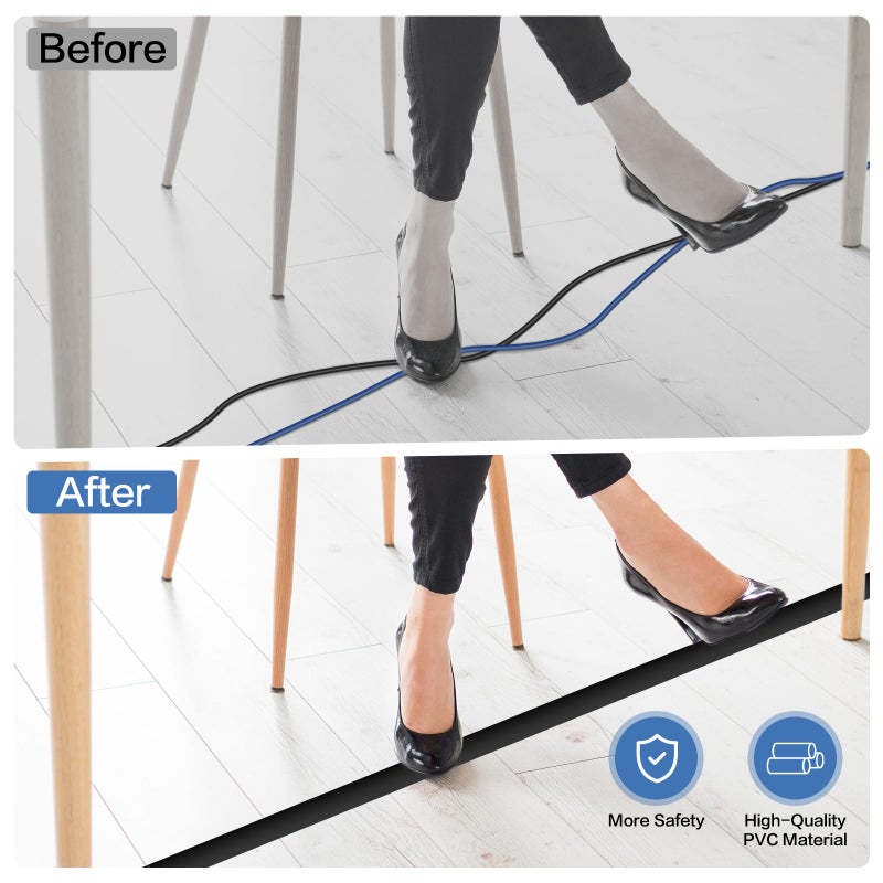 LSGCQ Floor Cord Cover Self Adhesive Cord Hider Floor Extension Cord Covers for Floor Power Cord Protector Cable Management Prevent Cable Trips Cable Cavity 0.47" W x 0.27" H (Black, 3.3Ft) - Image 5