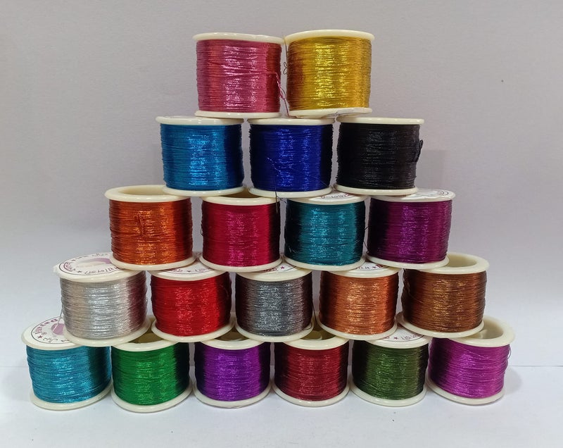 Unikart Premium Dayalji Multicoloured Zari Thread Pack of 20pcs for Aari/Maggam Embroidery, Art & Craft Work, Jewellery & Bangles Making Thread & DIY Kit. - Image 2