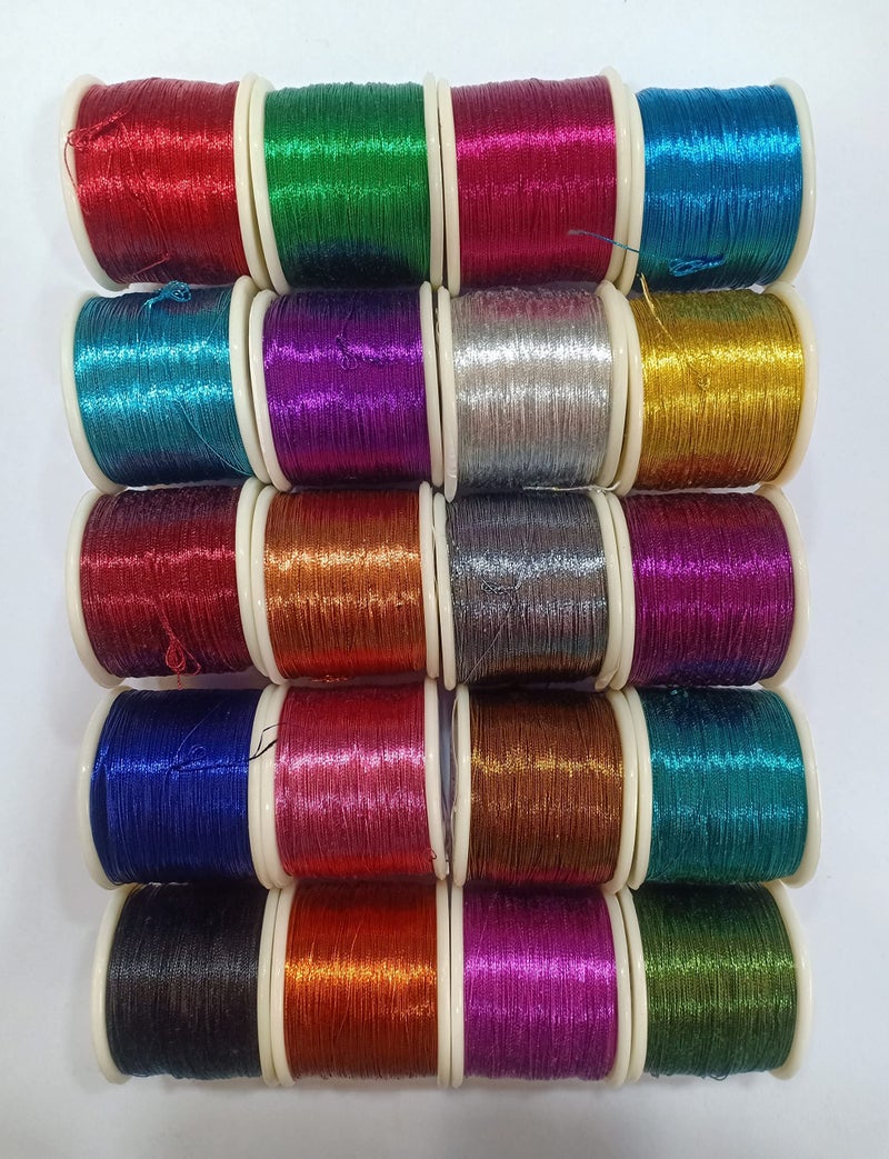 Unikart Premium Dayalji Multicoloured Zari Thread Pack of 20pcs for Aari/Maggam Embroidery, Art & Craft Work, Jewellery & Bangles Making Thread & DIY Kit. - Image 1