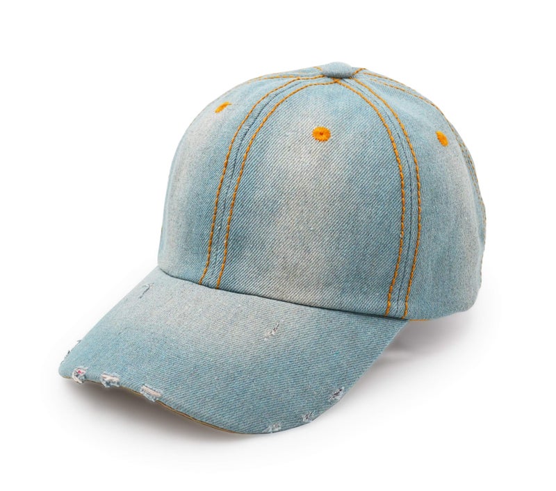 Denim Baseball Cap, Unisex Sport Hat Casual Women Men Sun Hat Outdoor Cowboy Cap Dilapidated Design Sky Blue - Image 1