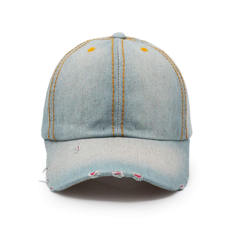 Denim Baseball Cap, Unisex Sport Hat Casual Women Men Sun Hat Outdoor Cowboy Cap Dilapidated Design Sky Blue - Image 4