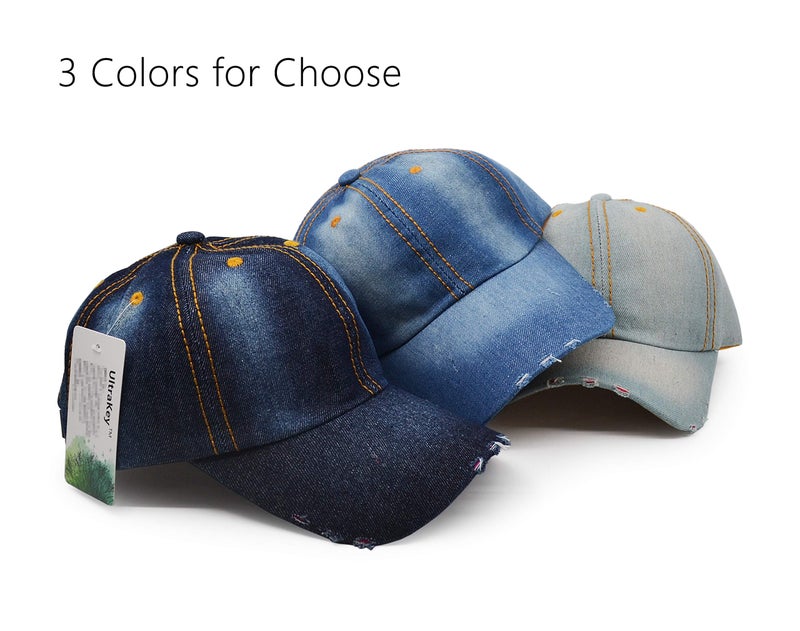 UltraKey Denim Baseball Cap, Unisex Sport Hat Casual Women Men Sun Hat Outdoor Cowboy Cap Dilapidated Design Sky Blue - Image 3