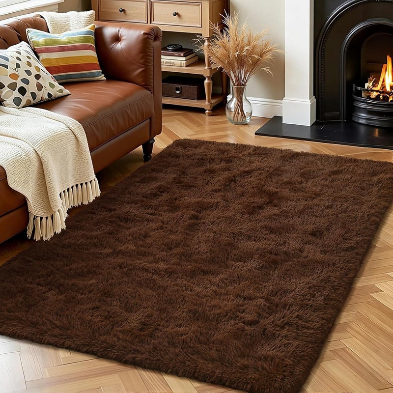 HOMORE Luxury Fluffy Area Rug Modern Shag Rugs for Bedroom Living Room, Super Soft and Comfy Carpet, Cute Carpets for Kids Nursery Girls Home, 3x5 Feet, Brown - Image 1