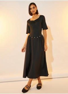 Take Two Faux Pearl Detail Sweetheart Neck A-Line Midi Dress  - Image 4