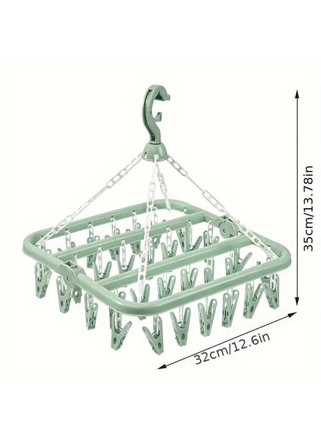 Green Wall Mounted Folding Clothes Hanger Large Capacity Space Saving Laundry Organizer - Image 1