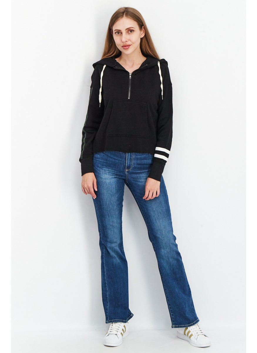N:Philanthropy - Women Hooded Solid Sweatshirt, Black - Image 1